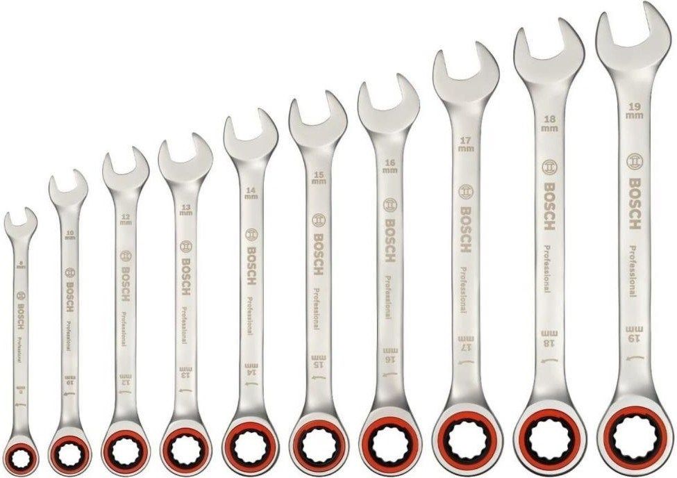 Bosch Professional Cırcır Anahtar Seti 10 Parça (8,10,12,13,14,15,16,17,18,19) 1600A02AU0