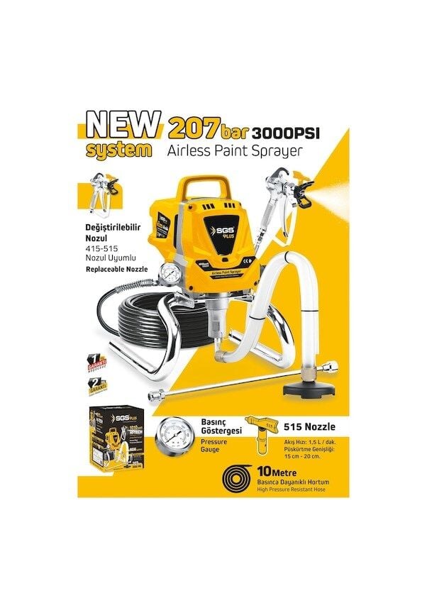 Sgs Plus SGS5280 - 207 Bar Profesyonel Elektrikli Havasız Boya Püskürtme Makinesi