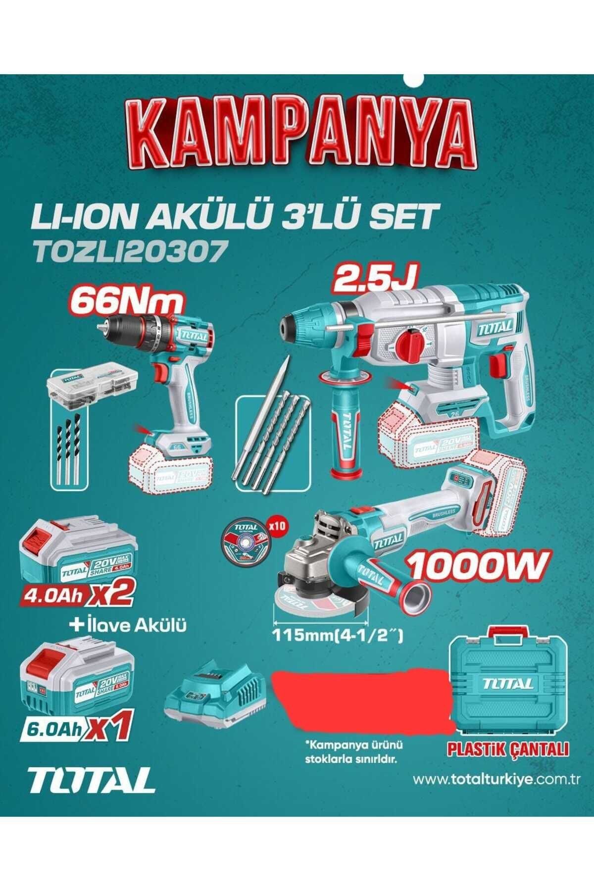 TOTAL PROFESYONEL 3LÜ PROFESYONEL AKÜLÜ SET + 6 AH AKÜ