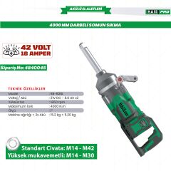 HaisPro Profesyonel Darbeli Somun Sıkma 4000 Nm 21 V RB-828L Uzun Namlu
