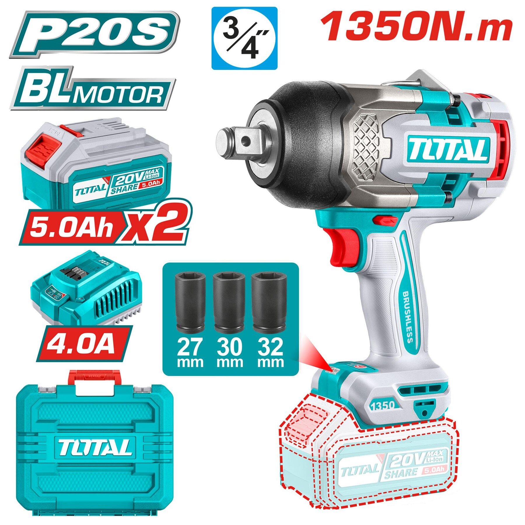 TOTAL LI-ON AKÜLÜ 1350 NM SOMUN SÖKME - TIWLI20135E