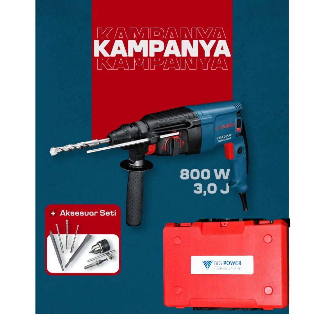 Big Power 800 W Kırıcı Delici + Aksesuar ve Sırt Çantası Seti