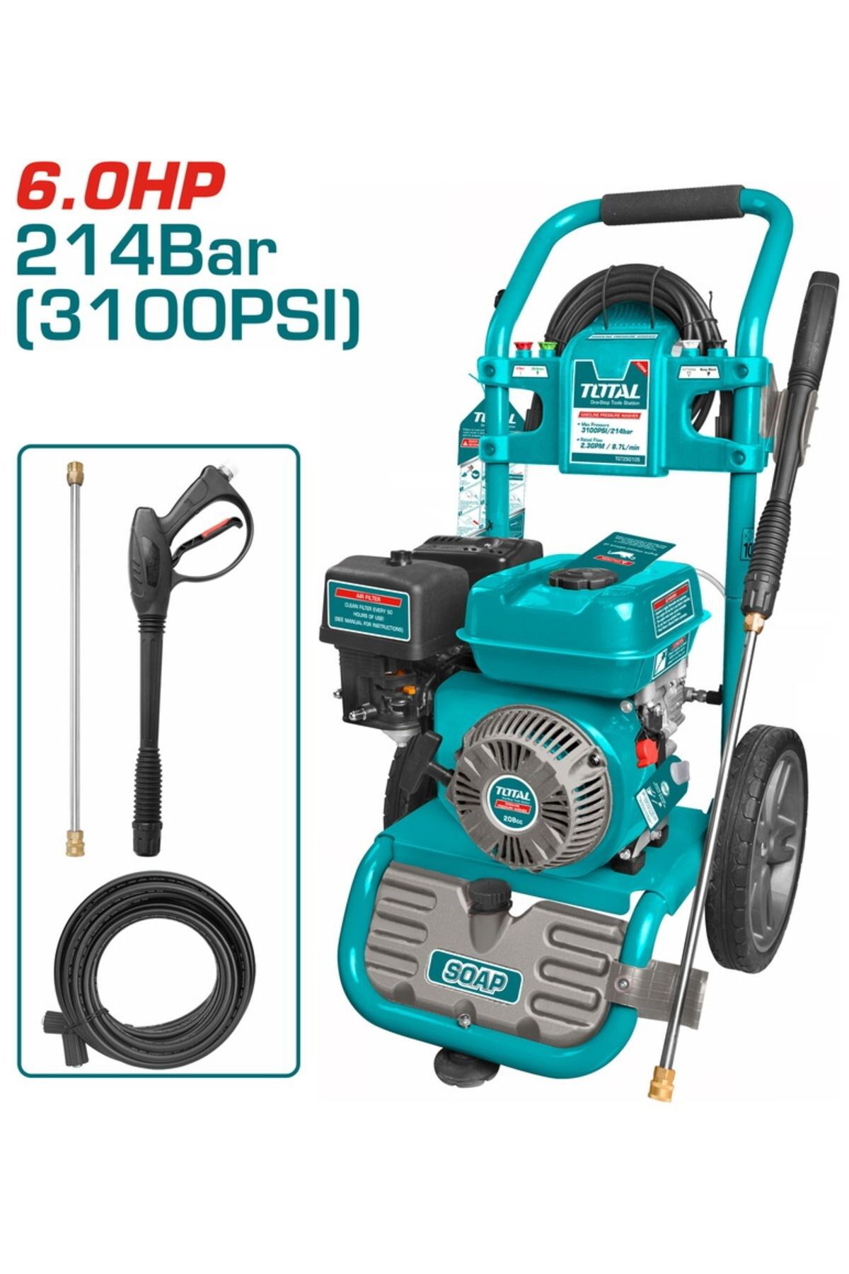 Total Benzinli Yüksek Basınçlı Yıkama Makinesi 3100 PSI 214 Bar 6.0 HP TGT250105E