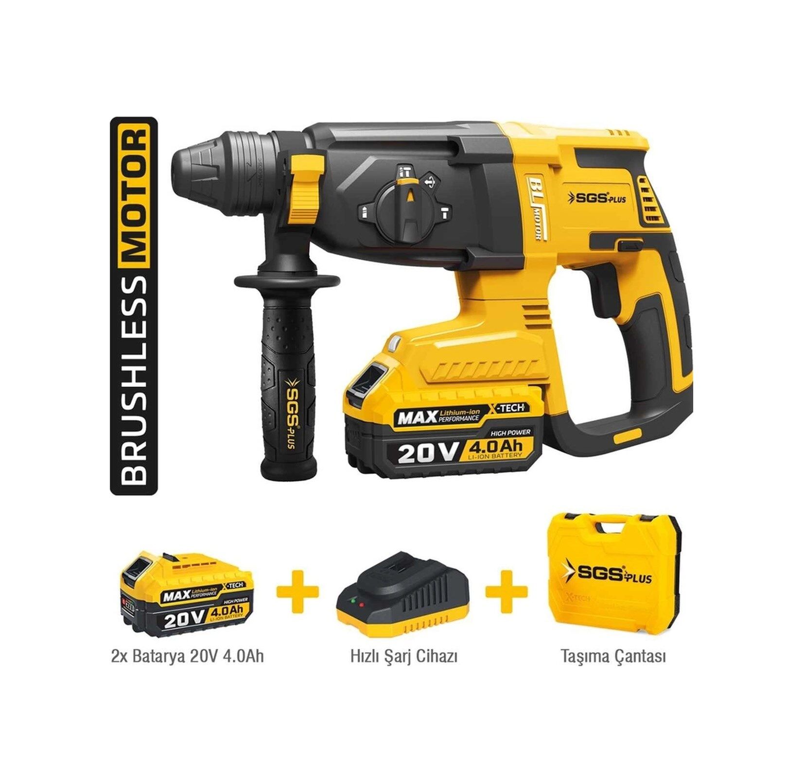 Sgs 5521 Şarjlı Kırıcı Delici Matkap Seti 20 Volt 4 Ah Kömürsüz Motor