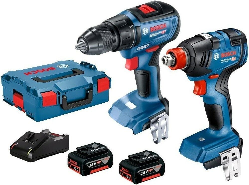 Bosch GDX 18V-200 Somun Sıkma Makinesi + GSR 18V-50 Vidalama Makinesi + 2x4 Ah Akü + GBA 18V-40 Şarj Cihazı + L-Boxx Takım Çantası