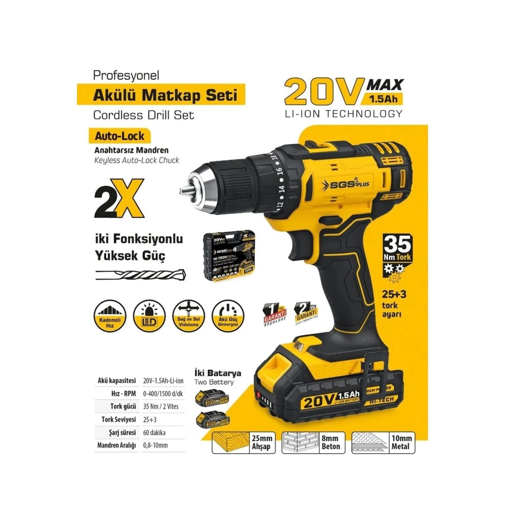 Sgs Plus SGS5249 Plastik Kutulu 20 Volt / 1.5 A Akülü Darbesiz Matkap