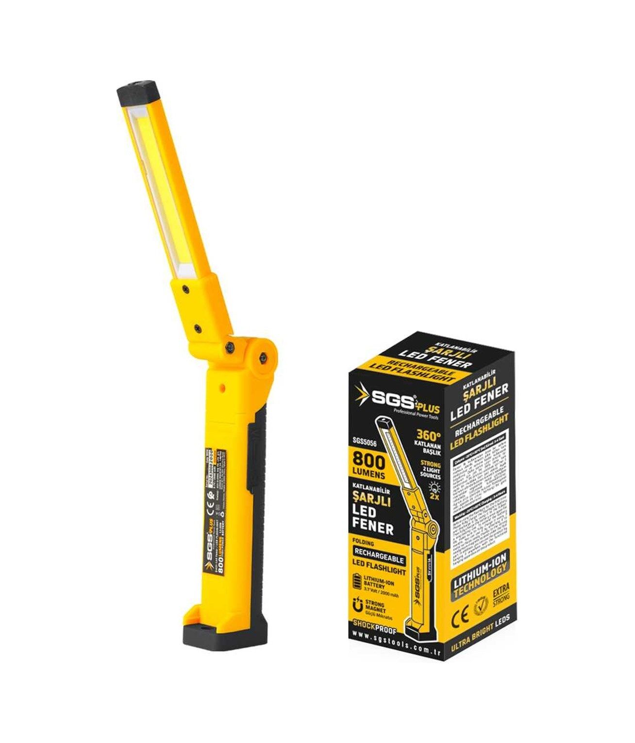 Sgs Şarjlı Led Fener 800 Lümen Katlanır 3.7 Volt/ 2000 Mah Sgs5056 Sarı