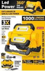 Sgs 5057 Şarjlı Led Çalışma Lambası-power Bank 1000 Lümen 3.7 Volt/ 5000 Mah Sarı - Siyah SGS5057