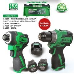 HaisPro Akülü Set - 2'li Profesyonel 16V Akülü Set + 2X2 Ah Çift Akü - RB-03