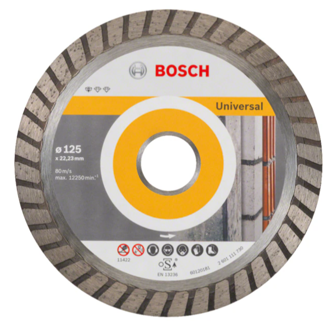 Bosch - Standart Serisi Tüm Malzemeler İçin Turbo Segman Elmas Kesme Diski - 125 X 22,23 X 2 X 10 Mm