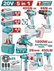 Total Avantaj 5'li Set - Darbeli matkap, Taşlama, Kırıcı Delici, Somun Sökme, Işık Tcklı20595e