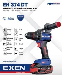 EXEN EN 374 DT - 21V 4Ah 160N.m Kömürsüz Darbeli Şarjlı Matkap - Çift Akü 2x4 Ah