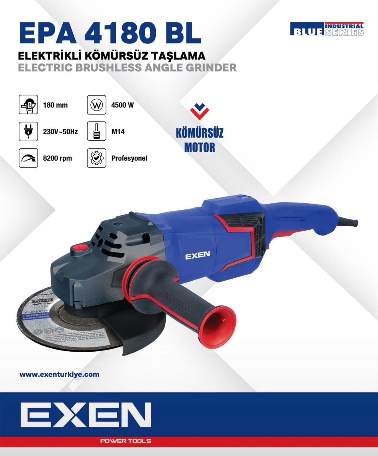 EXEN EPA 4180 BL - 180mm 4500W Kömürsüz Elektrikli Taşlama - 4500 Watt