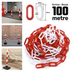 Sgs2552 Plastik Güvenlik Bariyer Zinciri (kırmızı-beyaz) 8 Mm 100 Metre