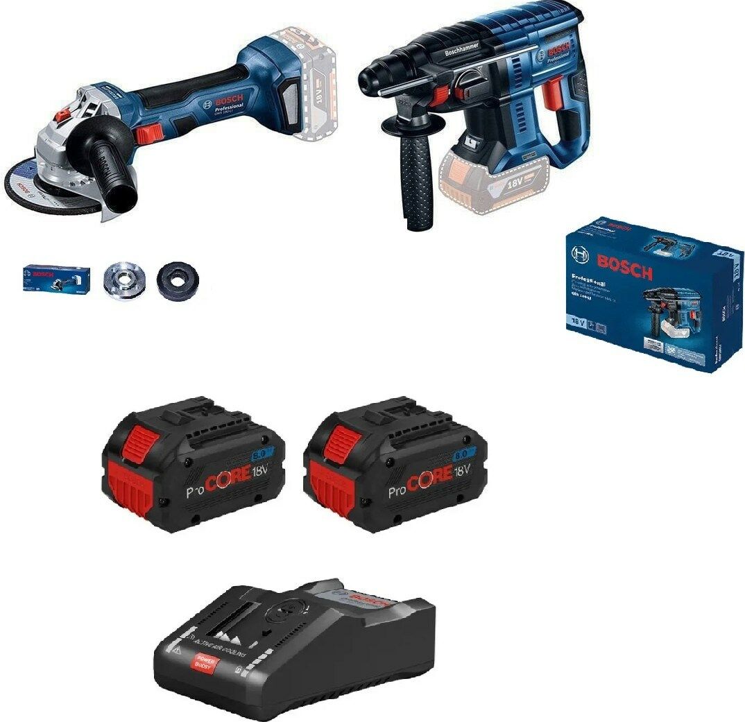 Bosch Prof. GBH180-LI Kırıcı DELICI+GWS180-LI Avuç Taşlama+2 x 8 Ah Akü+1 x Dolum Cihazı