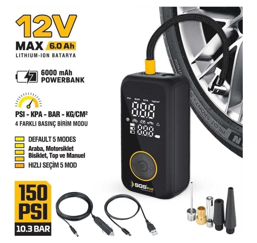 SGS5398 Şarjlı Hava Kompresörü 12V 6.0AH