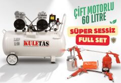 Kuletaş Kompresör Çift Motorlu 60 Litre Süper Sessiz Yağsız - Full Set - 3 Yıl Garanti