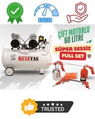 Kuletaş Kompresör Çift Motorlu 60 Litre Süper Sessiz Yağsız - Full Set - 3 Yıl Garanti