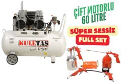 Kuletaş Kompresör Çift Motorlu 60 Litre Süper Sessiz Yağsız - Full Set - 3 Yıl Garanti