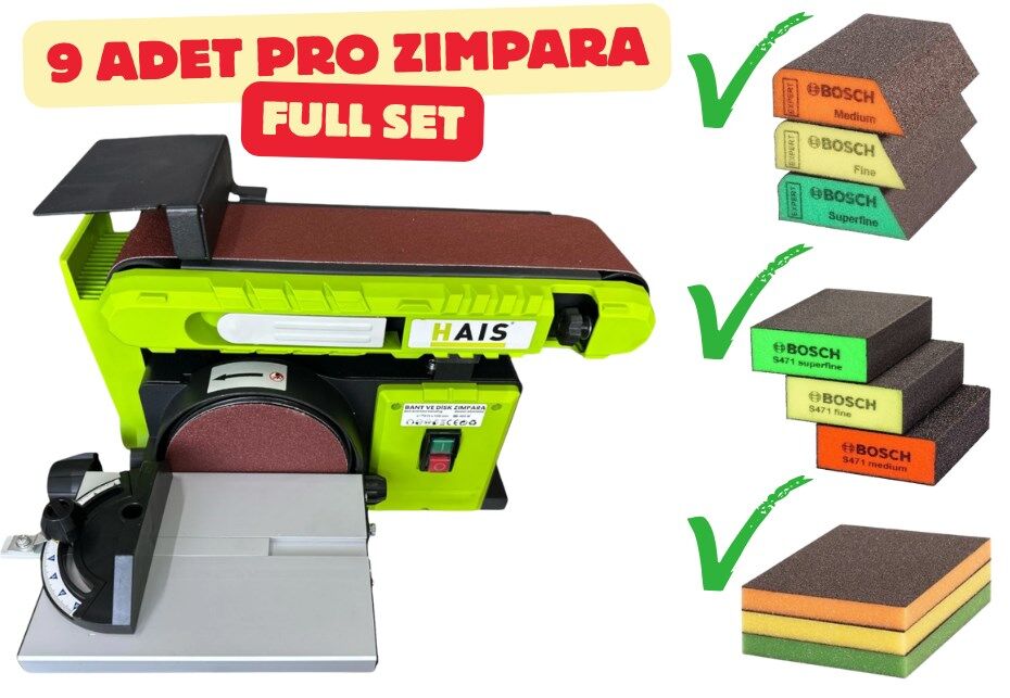 Hais Bant Zımpara Makinesi Yeni Nesil - 9 Adet Bosch Pro Zımpara Seti Dahil