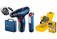 Bosch Profesyonel Gsr 120 Vidalama + Lamba + SGS 25 Parça Hss Matkap Ucu Seti+ 2 Adet 2 Ah Akü Seti