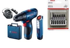 Bosch Profesyonel Gsr 120 Vidalama + Lamba + 8 Parça  65 mm Bist Vidalama Ucu+ 2 Adet 2 Ah Akü Seti