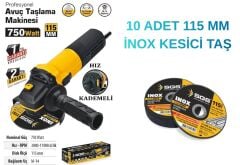 Sgs 5111 Avuç Taşlama 115 Mm 750 Watt Devir Ayarlı + Sgs  İnox  115 Mm  Kesici Taş 10 Adet