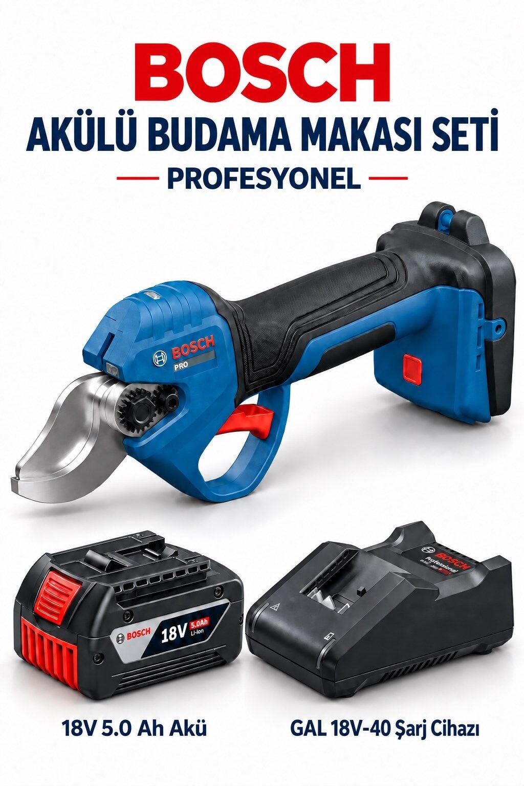 Bosch Profesyonel Akülü Budama Makası Seti Budam Makası Dal Budama Güçlü Çene Yapısı 32 Mm