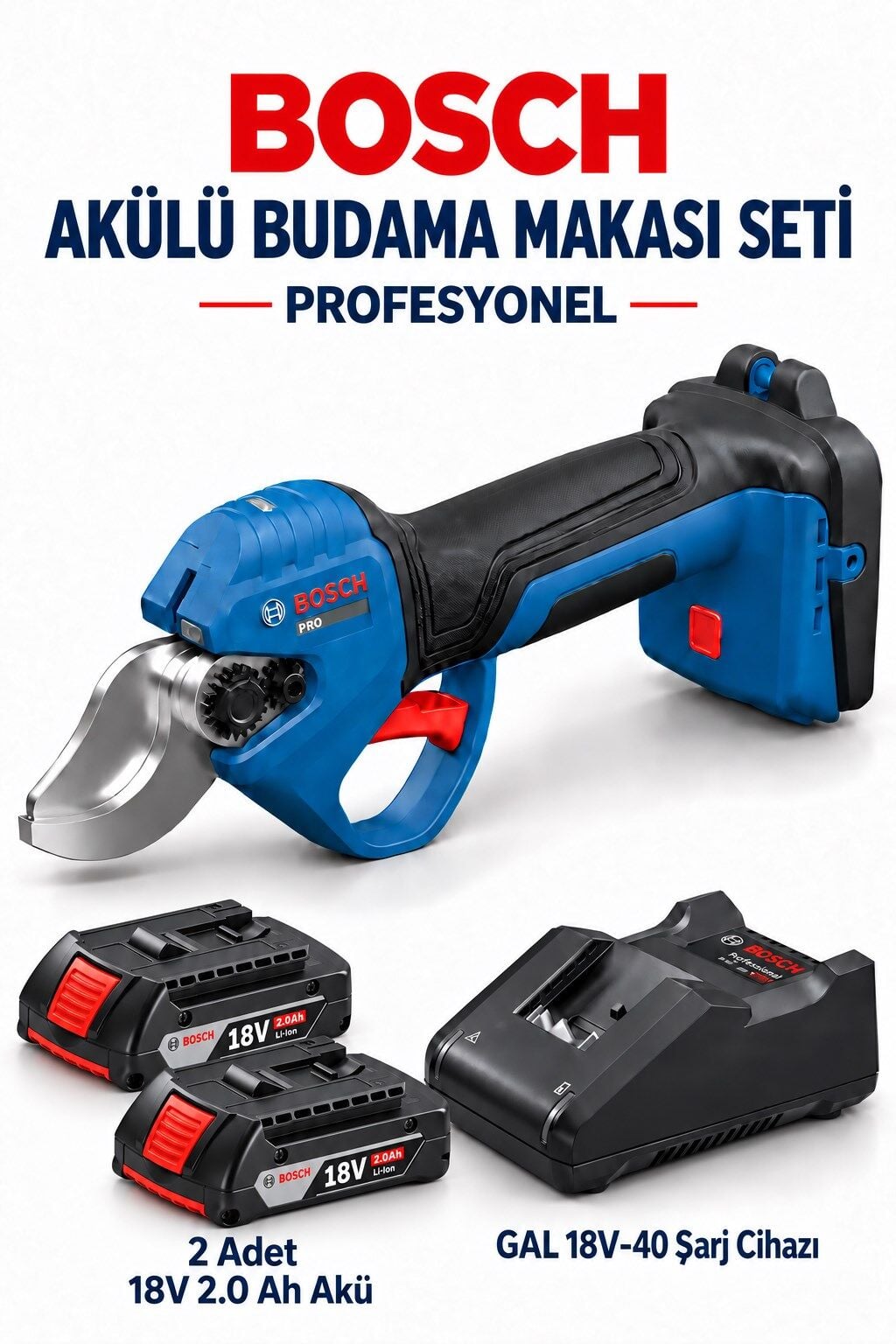 Bosch Profesyonel Akülü Budama Makası Seti Budam Makası Dal Budama Güçlü Çene Yapısı 32 Mm