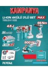Total 3'lü Akülü Taşlama Darbeli Matkap Kırıcı Delici Set 2x5.0 Ah Çift Akü Profesyonel Çantalı