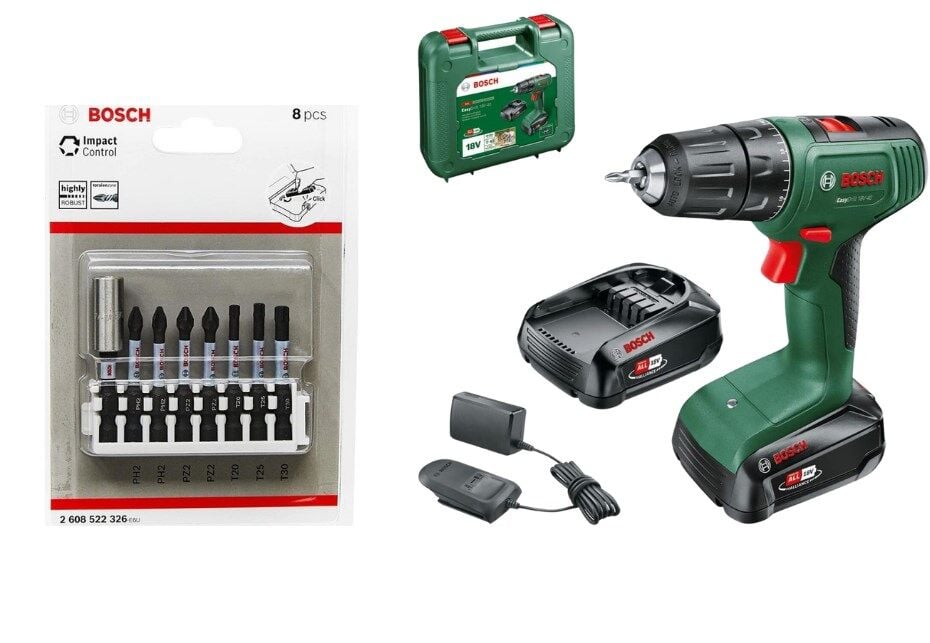 Bosch Easydrill 18v-40 2.0ah Çift Akülü Matkap  + Bosch Impact  Vidalama Bits Uç Seti 8 Parça