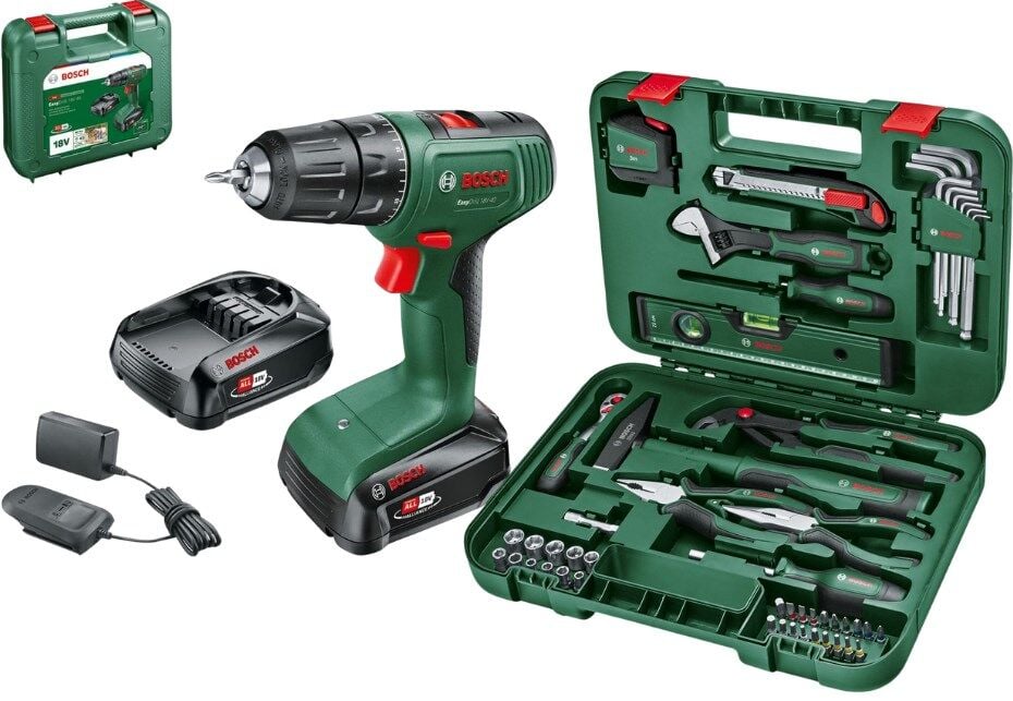 Bosch Easydrill 18v-40 2.0ah Çift Akülü Matkap  + Bosch Advanced El Aleti Seti (52 Parça)