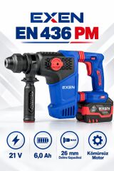 EXEN EN 436 PM 21V Kömürsüz Akülü Kırıcı Delici Matkap – 3,8 Joule, 26 mm, 2 Akülü 6,0 Ah Set
