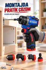 EXEN EN 162 MULTI 16V Kömürsüz Darbeli Akülü Matkap Vidalama – 60 Nm, 4’lü Multi Başlık Seti, 2 Akü