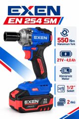 EXEN EN 254 SM 21V Kömürsüz Akülü Somun Sökme ve Sıkma Makinesi – 550 Nm, 2 Akülü, Plastik Çantalı