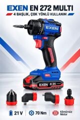 EXEN EN 272 MULTİ 21V Kömürsüz Darbeli Akülü Matkap Vidalama - 70 Nm, 4'lü Multi Başlık Seti