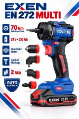 EXEN EN 272 MULTİ 21V Kömürsüz Darbeli Akülü Matkap Vidalama - 70 Nm, 4'lü Multi Başlık Seti
