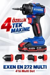 EXEN EN 272 MULTİ 21V Kömürsüz Darbeli Akülü Matkap Vidalama - 70 Nm, 4'lü Multi Başlık Seti