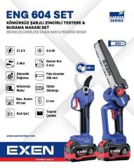 Exen ENG 604 Set 21 V 2x4 Ah Çift Akü Kömürsüz Şarjlı Testere ve Makas Seti