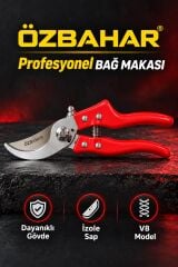Özbahar Profesyonel İzole Saplı  Budama Makası, 25 mm Kesme Çapı, Güçlü Çene, El Yormayan