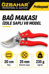 Özbahar Profesyonel İzole Saplı  Budama Makası, 25 mm Kesme Çapı, Güçlü Çene, El Yormayan