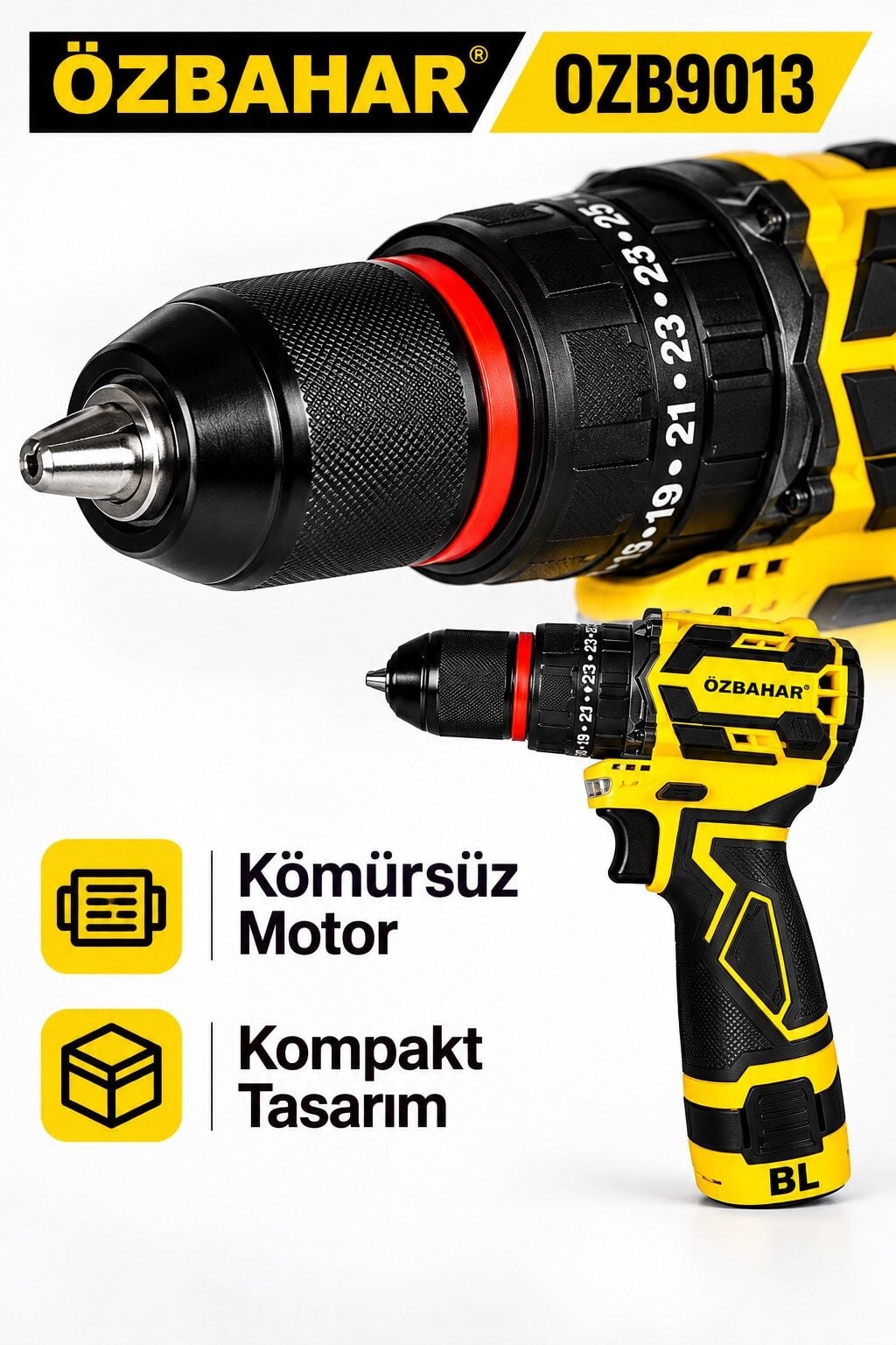 Özbahar OZB9013 16,8V Kömürsüz Akülü Darbeli Matkap – Çift Akülü, 2 Hızlı
