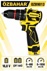Özbahar OZB9013 16,8V Kömürsüz Akülü Darbeli Matkap – Çift Akülü, 2 Hızlı