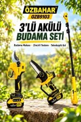 Özbahar OZB9103 21V Profesyonel Kömürsüz Akülü Budama Seti – Dal Budama Makası, Zincirli Testere