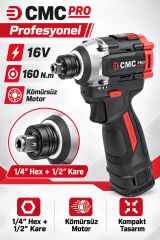 CMC Profesyonel 16V Kömürsüz Akülü Darbeli Vidalama – 160 Nm, Çift 2 Ah Akü, Çok Fonksiyonlu