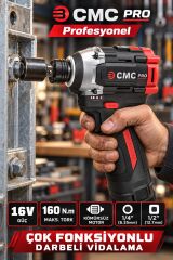 CMC Profesyonel 16V Kömürsüz Akülü Darbeli Vidalama – 160 Nm, Çift 2 Ah Akü, Çok Fonksiyonlu