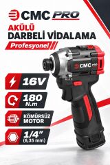 Cmc Profesyonel 16V Kömürsüz Akülü Darbeli Vidalama - 180 Nm, Çift 2 Ah Akü, 4 Kademeli