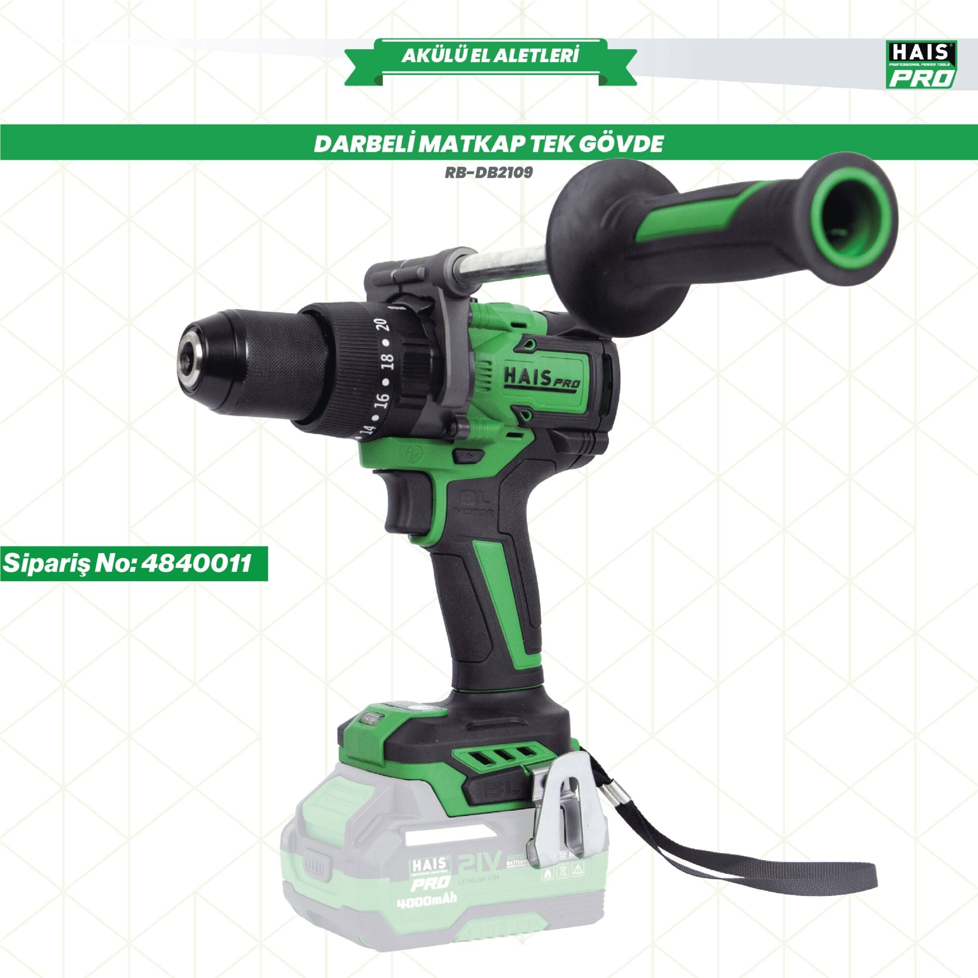 Haispro RB-DB2109 Profesyonel Darbeli Matkap 21 V 150 Nm SOLO (Akü ve Şarj Cihazı Ayrı Satılır)