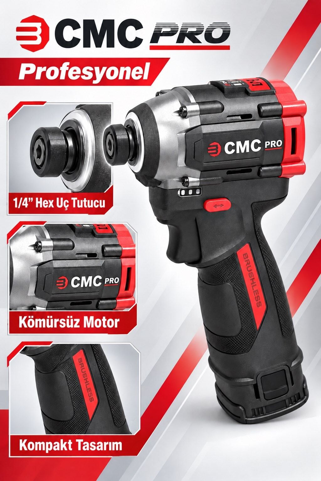 Cmc Profesyonel 16V Kömürsüz Akülü Darbeli Vidalama - 180 Nm, Çift 2 Ah Akü, 4 Kademeli
