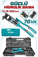 TOTAL Profesyonel Hidrolik Kablo Pabuç Sıkma Pensesi – 70 kN, 16–240 mm², Full Kalıp Takımı Dahil